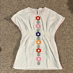 Mini Boden swim coverup cotton with daisies and pink trim 11/12